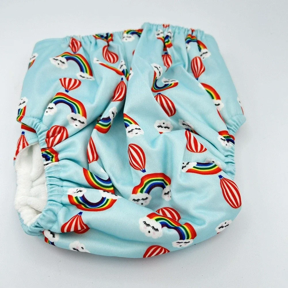 Baby Diaper Cover Pocket Adjustable Snaps Rainbow & Balloon Print One Size